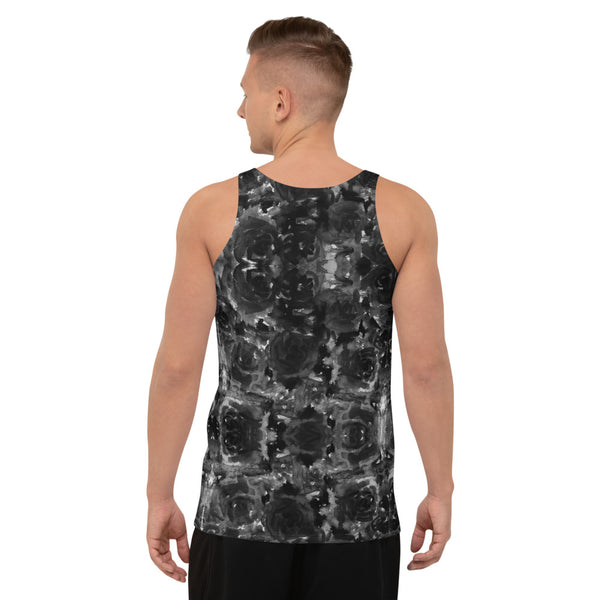 Grey Floral Unisex Tank Top, Floral Rose Abstract Modern Best Premium Unisex Men's/ Women's Stylish Premium Quality Men's Unisex Tank Top - Made in USA/ Europe/ Mexico (US Size: XS-2XL)