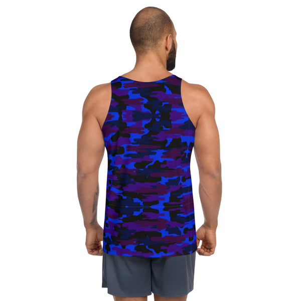 Purple Camo Unisex Tank Top, Camouflage Army Military Print Modern Best Premium Unisex Men's/ Women's Stylish Premium Quality Men's Unisex Tank Top - Made in USA/ Europe/ Mexico (US Size: XS-2XL)