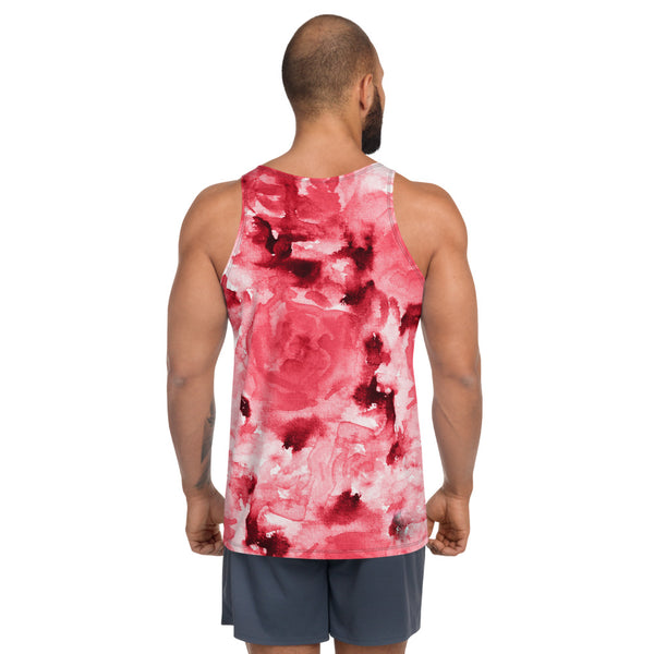 Red Floral Unisex Tank Top, Abstract Flower Printed Modern Best Premium Unisex Men's/ Women's Stylish Premium Quality Men's Unisex Tank Top - Made in USA/ Europe/ Mexico (US Size: XS-2XL)