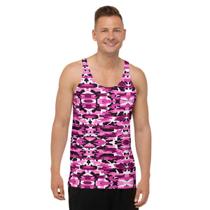 Pink Camo Unisex Tank Top, Camouflage Army Military Printed Modern Best Premium Unisex Men's/ Women's Stylish Premium Quality Men's Unisex Tank Top - Made in USA/ Europe/ Mexico (US Size: XS-2XL)