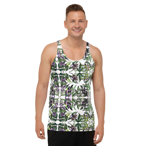 Green Tropical Unisex Tank Top, Tropical Leaves Hawaiian Style Modern Best Premium Unisex Men's/ Women's Stylish Premium Quality Men's Unisex Tank Top - Made in USA/ Europe/ Mexico (US Size: XS-2XL)