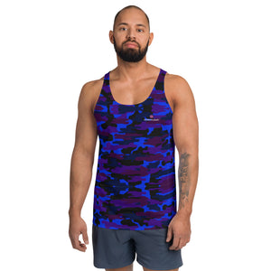 Purple Camo Unisex Tank Top, Camouflage Army Military Print Modern Best Premium Unisex Men's/ Women's Stylish Premium Quality Men's Unisex Tank Top - Made in USA/ Europe/ Mexico (US Size: XS-2XL)