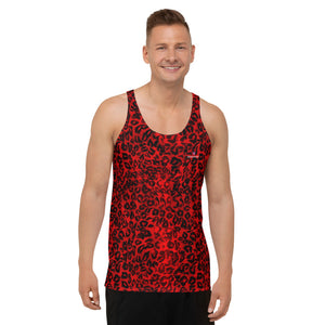 Red Leopard Unisex Tank Top, Animal Print Trendy Cool Leopard Animal Print Premium Unisex Men's/ Women's Stylish Premium Quality Men's Unisex Tank Top - Made in USA/ Europe (US Size: XS-2XL)