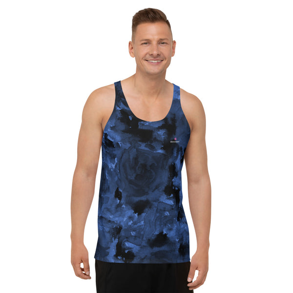 Blue Abstract Unisex Tank Top, Floral Rose Print Unisex Designer Premium Printed Modern Best Premium Unisex Men's/ Women's Stylish Premium Quality Men's Unisex Tank Top - Made in USA/ Europe/ Mexico (US Size: XS-2XL)