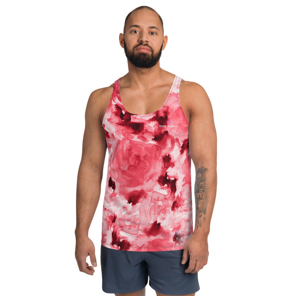 Red Floral Unisex Tank Top, Abstract Flower Printed Modern Best Premium Unisex Men's/ Women's Stylish Premium Quality Men's Unisex Tank Top - Made in USA/ Europe/ Mexico (US Size: XS-2XL)