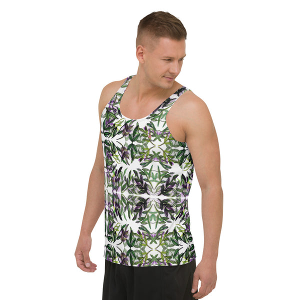 Green Tropical Unisex Tank Top, Tropical Leaves Hawaiian Style Modern Best Premium Unisex Men's/ Women's Stylish Premium Quality Men's Unisex Tank Top - Made in USA/ Europe/ Mexico (US Size: XS-2XL)