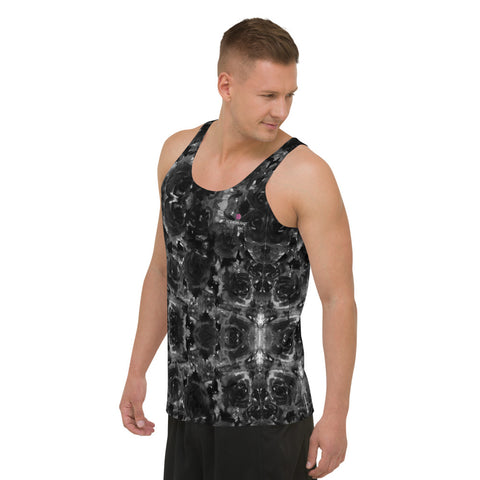 Grey Floral Unisex Tank Top, Floral Rose Abstract Modern Best Premium Unisex Men's/ Women's Stylish Premium Quality Men's Unisex Tank Top - Made in USA/ Europe/ Mexico (US Size: XS-2XL)