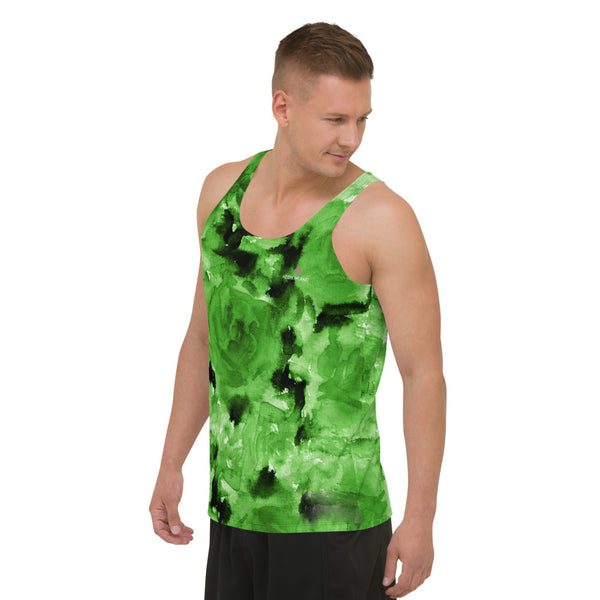 Green Floral Unisex Tank Top, Abstract Green Flower Printed Modern Best Premium Unisex Men's/ Women's Stylish Premium Quality Men's Unisex Tank Top - Made in USA/ Europe/ Mexico (US Size: XS-2XL)