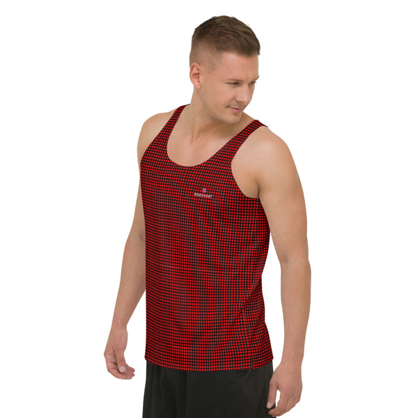 Red Buffalo Print Tank Top, Black Red Plaid Flannel Printed Modern Best Premium Unisex Men's/ Women's Stylish Premium Quality Men's Unisex Tank Top - Made in USA/ Europe/ Mexico (US Size: XS-2XL)