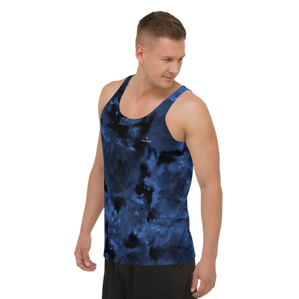 Blue Abstract Unisex Tank Top, Floral Rose Print Unisex Designer Premium Printed Modern Best Premium Unisex Men's/ Women's Stylish Premium Quality Men's Unisex Tank Top - Made in USA/ Europe/ Mexico (US Size: XS-2XL)