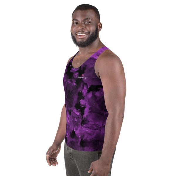 Purple Abstract Unisex Tank Top, Floral Rose Print Unisex Designer Premium Printed Modern Best Premium Unisex Men's/ Women's Stylish Premium Quality Men's Unisex Tank Top - Made in USA/ Europe/ Mexico (US Size: XS-2XL)