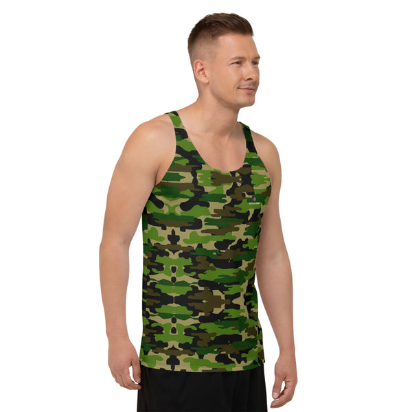 Green Camo Unisex Tank Top, Camouflage Army Military Printed Modern Best Premium Unisex Men's/ Women's Stylish Premium Quality Men's Unisex Tank Top - Made in USA/ Europe/ Mexico (US Size: XS-2XL)