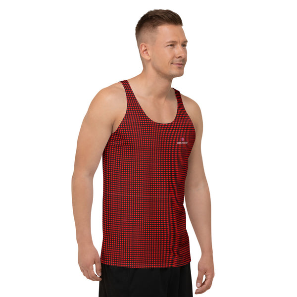 Red Buffalo Print Tank Top, Black Red Plaid Flannel Printed Modern Best Premium Unisex Men's/ Women's Stylish Premium Quality Men's Unisex Tank Top - Made in USA/ Europe/ Mexico (US Size: XS-2XL)