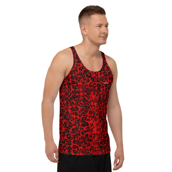 Red Leopard Unisex Tank Top, Animal Print Trendy Cool Leopard Animal Print Premium Unisex Men's/ Women's Stylish Premium Quality Men's Unisex Tank Top - Made in USA/ Europe (US Size: XS-2XL)