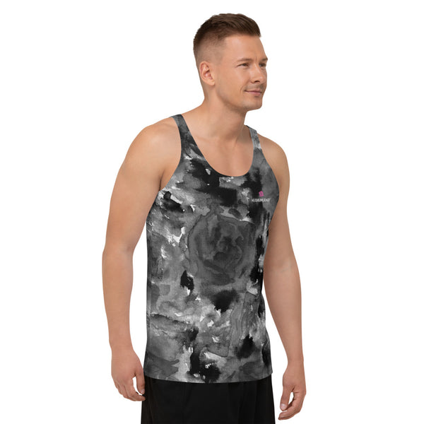Grey Floral Print Tank Top, Abstract Floral Rose Modern Best Premium Unisex Men's/ Women's Stylish Premium Quality Men's Unisex Tank Top - Made in USA/ Europe/ Mexico (US Size: XS-2XL)