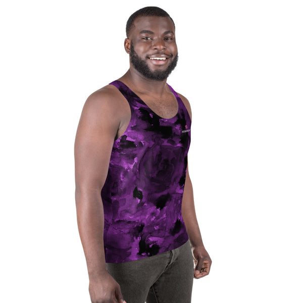 Purple Abstract Unisex Tank Top, Floral Rose Print Unisex Designer Premium Printed Modern Best Premium Unisex Men's/ Women's Stylish Premium Quality Men's Unisex Tank Top - Made in USA/ Europe/ Mexico (US Size: XS-2XL)