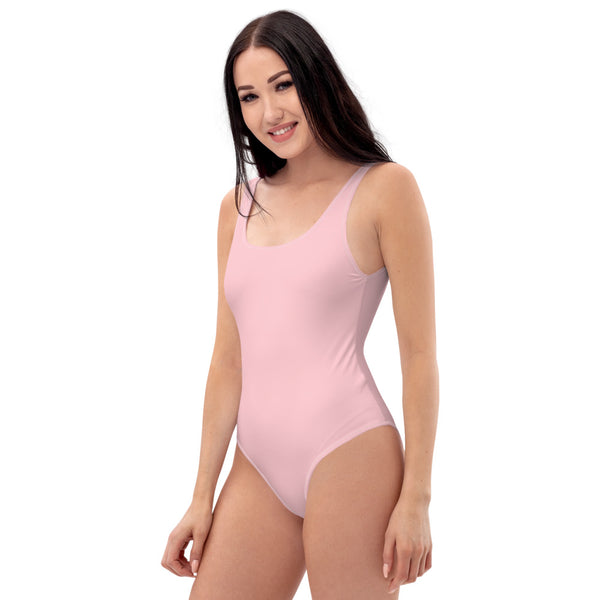 Ballet Pink One-Piece Swimsuit-Heidikimurart Limited -Heidi Kimura Art LLC Ballet Pink One-Piece Swimsuit, Solid Color Pale Light Pink Luxury 1-Piece Unpadded Swimwear Bathing Suits, Beach Wear - Made in USA/EU/MX (US Size: XS-3XL) Plus Size Available