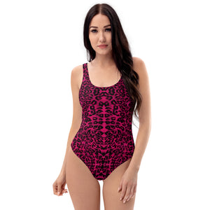 Pink Leopard One-Piece Swimsuit, Animal Print Luxury 1-Piece Unpadded Swimwear Bathing Suits, Beach Wear - Made in USA/EU/MX (US Size: XS-3XL) Plus Size Available