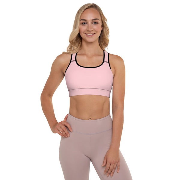 Ballet Pink Padded Sports Bra, Solid Color Girlie Women's Fitness Workout Bra, Padded Yoga Gym Workout Sports Bra For Female Athletes - Made in USA/ EU/ MX (US Size: XS-2XL)