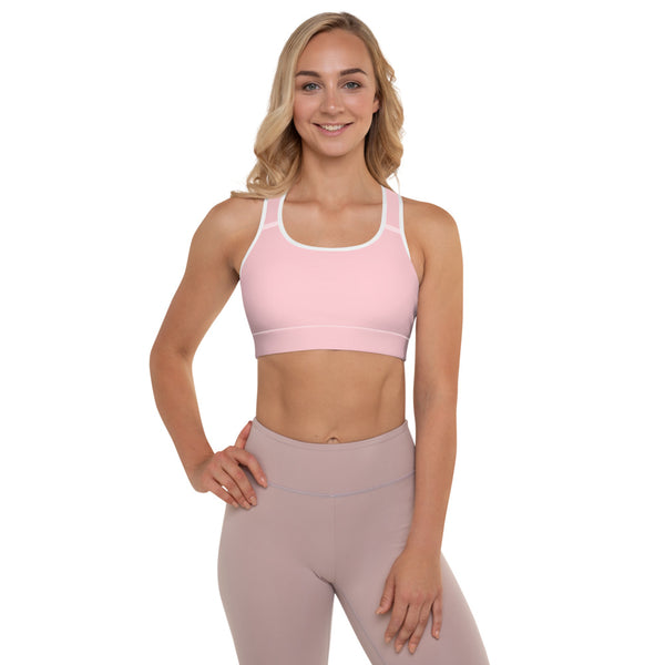 Ballet Pink Padded Sports Bra, Solid Color Girlie Women's Fitness Workout Bra, Padded Yoga Gym Workout Sports Bra For Female Athletes - Made in USA/ EU/ MX (US Size: XS-2XL)