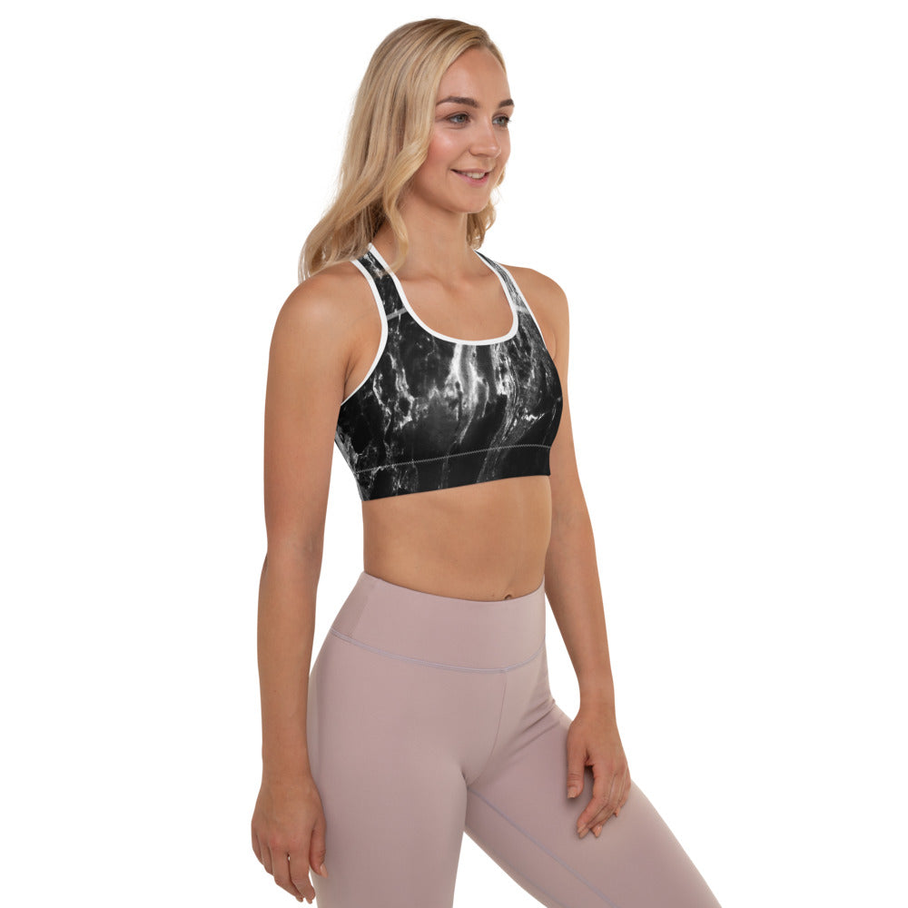 strappy back marble print sports bra gym top lycra activewear black white  gym