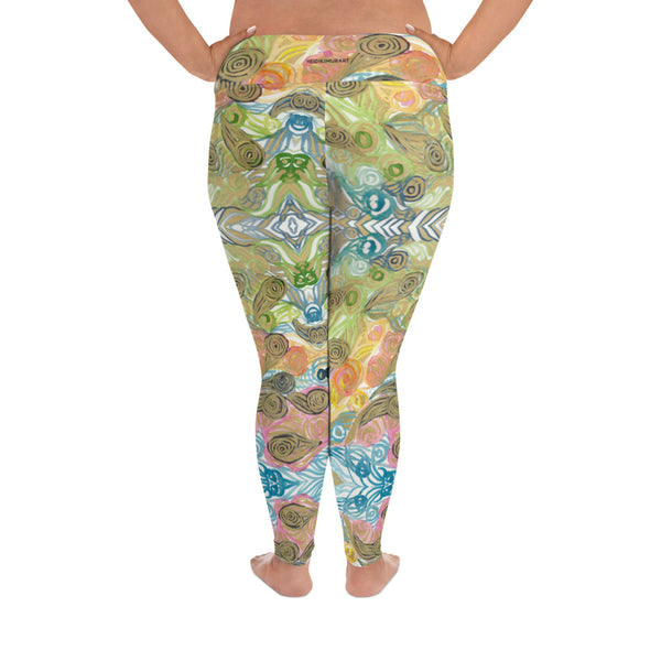 Japanese Wave Style Tights, Abstract Print Plus Size Leggings - Heidikimurart Limited  Japanese Wave Style Tights, Abstract Print Best Women's Leggings Plus Size, Women's Yoga Pants Long Plus Size Leggings - Made in USA/EU (US Size: 2XL-6XL)