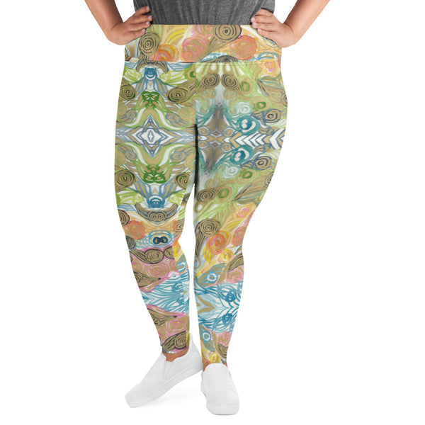 Japanese Wave Style Tights, Abstract Print Plus Size Leggings - Heidikimurart Limited  Japanese Wave Style Tights, Abstract Print Best Women's Leggings Plus Size, Women's Yoga Pants Long Plus Size Leggings - Made in USA/EU (US Size: 2XL-6XL)