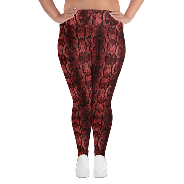 Red Snake Print Women's Tights, Best Python Snake Skin Best Women's Leggings Plus Size, Women's Yoga Pants Long Plus Size Leggings - Made in USA/EU (US Size: 2XL-6XL)