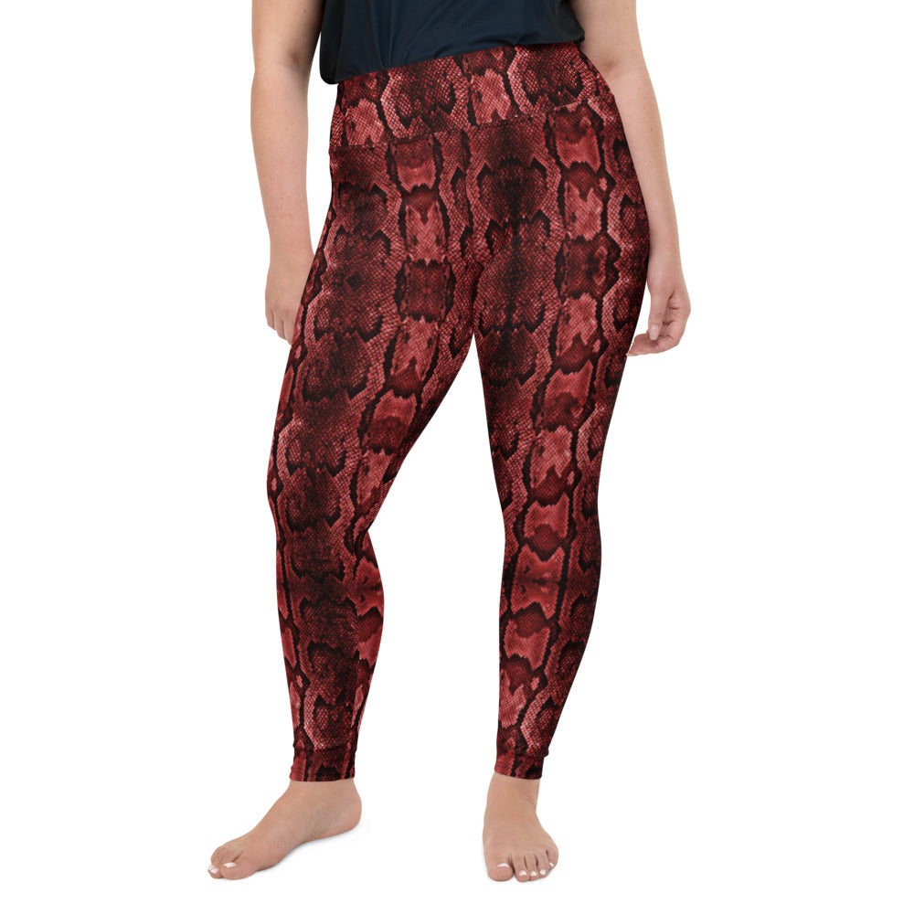 Red Snake Print Women's Tights, Best Snake Skin Print Plus Size Leggings  For Ladies- Made in USA/EU/MX