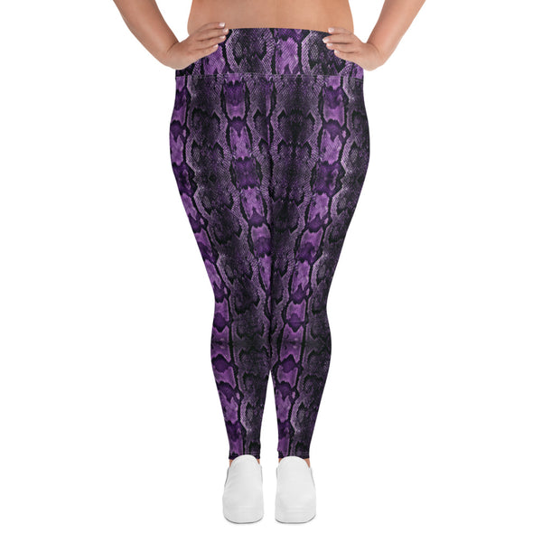 Purple Snake Print Women's Tights, Best Python Snake Skin Best Women's Leggings Plus Size, Women's Yoga Pants Long Plus Size Leggings - Made in USA/EU (US Size: 2XL-6XL)