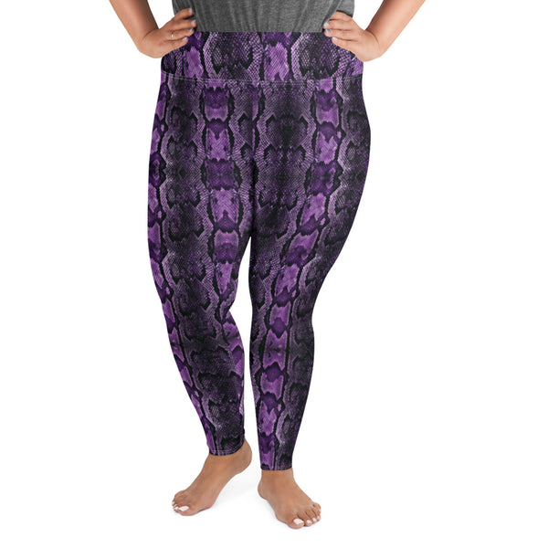 Purple Snake Print Women's Tights, Best Python Snake Skin Best Women's Leggings Plus Size, Women's Yoga Pants Long Plus Size Leggings - Made in USA/EU (US Size: 2XL-6XL)