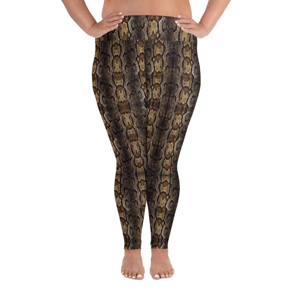 Brown Snake Print Women's Tights, Best Print Plus Size Leggings For Ladies-  Made in USA/EU/MX