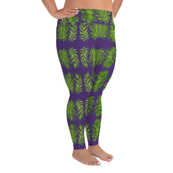 Purple Tropical Women's Yoga Pants, Hawaiian Style Print Plus Size Leggings - Heidikimurart Limited  Purple Tropical Women's Yoga Pants, Hawaiian Style Print Plus Size Leggings, Premium Quality Women's Long Yoga Pants Plus Size Leggings For Curvy Women -Made in USA/ EU (US Size: 2XL-6XL) 