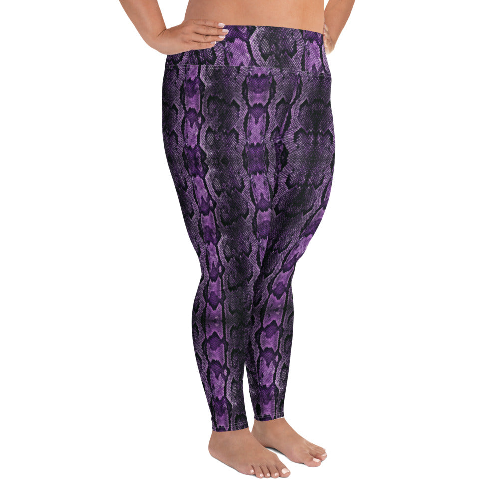 Purple Snake Print Women's Tights, Best Snake Skin Print Plus Size Leggings  For Ladies- Made in USA/EU/MX