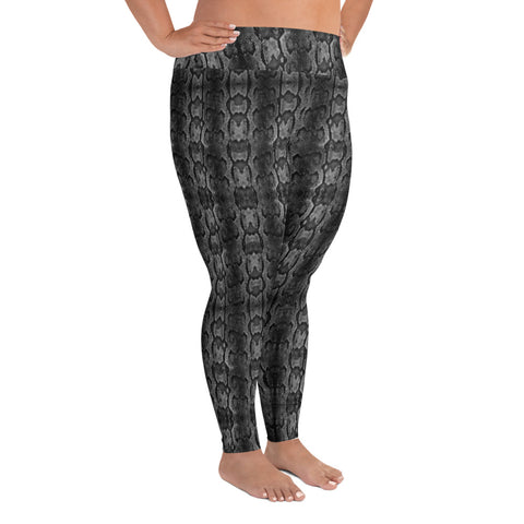 Grey Snake Print Women's Tights, Best Python Snake Skin Best Women's Leggings Plus Size, Women's Yoga Pants Long Plus Size Leggings - Made in USA/EU (US Size: 2XL-6XL)