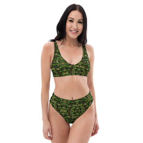 Green Camo Bikini, Recycled high-waisted bikini