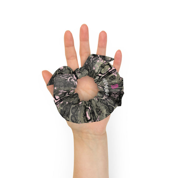 Snake Skin Print Large Scrunchie, Elastic Stretchy Premium Women's Hair Stylish Accessories-Made in USA/EU