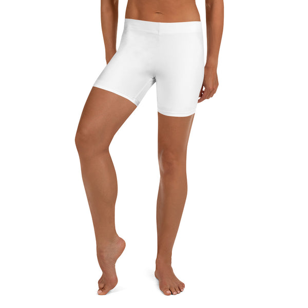 Solid White Women's Shorts-Heidikimurart Limited -Heidi Kimura Art LLCSolid White Women's Shorts, Titanium White Essential Designer Women's Elastic Stretchy Shorts Short Tights -Made in USA/EU/MX (US Size: XS-3XL) Plus Size Available, Gym Tight Pants, Pants and Tights, Womens Shorts, Short Yoga Pants 