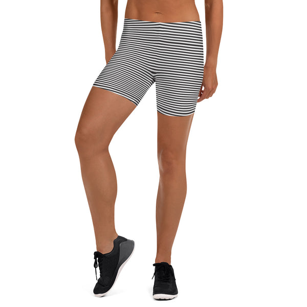 Black White Striped Women's Shorts - Heidikimurart Limited  Black White Striped Women's Shorts, Best Horizontal Stripes Circus Tights Designer Women's Elastic Stretchy Shorts Short Tights -Made in USA/EU/MX (US Size: XS-3XL) Plus Size Available, Gym Tight Pants, Pants and Tights, Womens Shorts, Short Yoga Pants