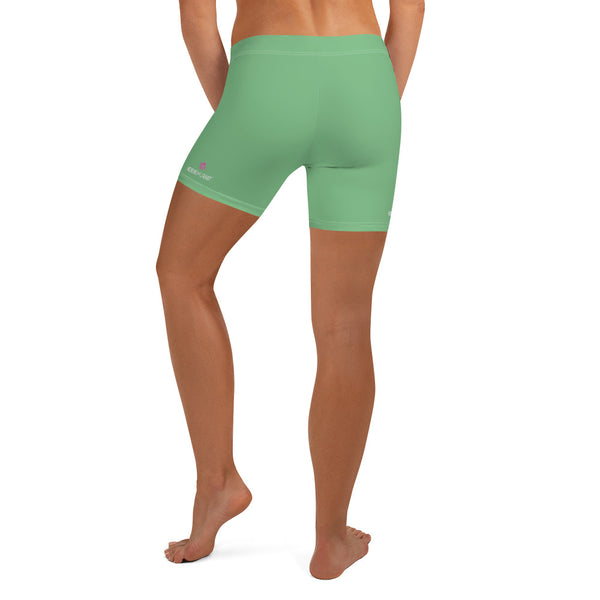 Lime Green Solid Color Shorts, Light Pastel Jade Green Solid Color Modern Essentials Designer Women's Elastic Stretchy Shorts Short Tights -Made in USA/EU/MX (US Size: XS-3XL) Plus Size Available, Tight Pants, Pants and Tights, Womens Shorts, Short Yoga Pants