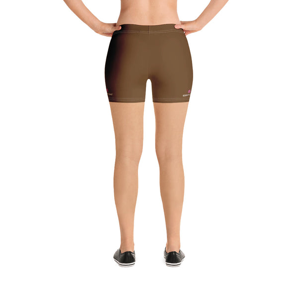 Brown Color Women's Gym Shorts, Modern Essentials Designer Women's Elastic Stretchy Shorts Short Tights -Made in USA/EU/MX (US Size: XS-3XL) Plus Size Available, Tight Pants, Pants and Tights, Womens Shorts, Short Yoga Pants
