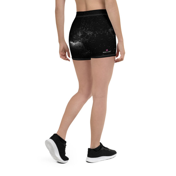Black Galaxy Women's Shorts, Cosmic Milky Way Astrology Space Printed Women's Elastic Stretchy Shorts Short Tights -Made in USA/EU/MX (US Size: XS-3XL) Plus Size Available, Tight Pants, Pants and Tights, Womens Shorts, Short Yoga Pants
