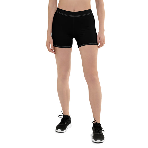 Black Designer Shorts For Women, Solid Color Black Designer Women's Elastic Stretchy Shorts Short Tights -Made in USA/EU/MX (US Size: XS-3XL) Plus Size Available, Tight Pants, Pants and Tights, Womens Shorts, Short Yoga Pants