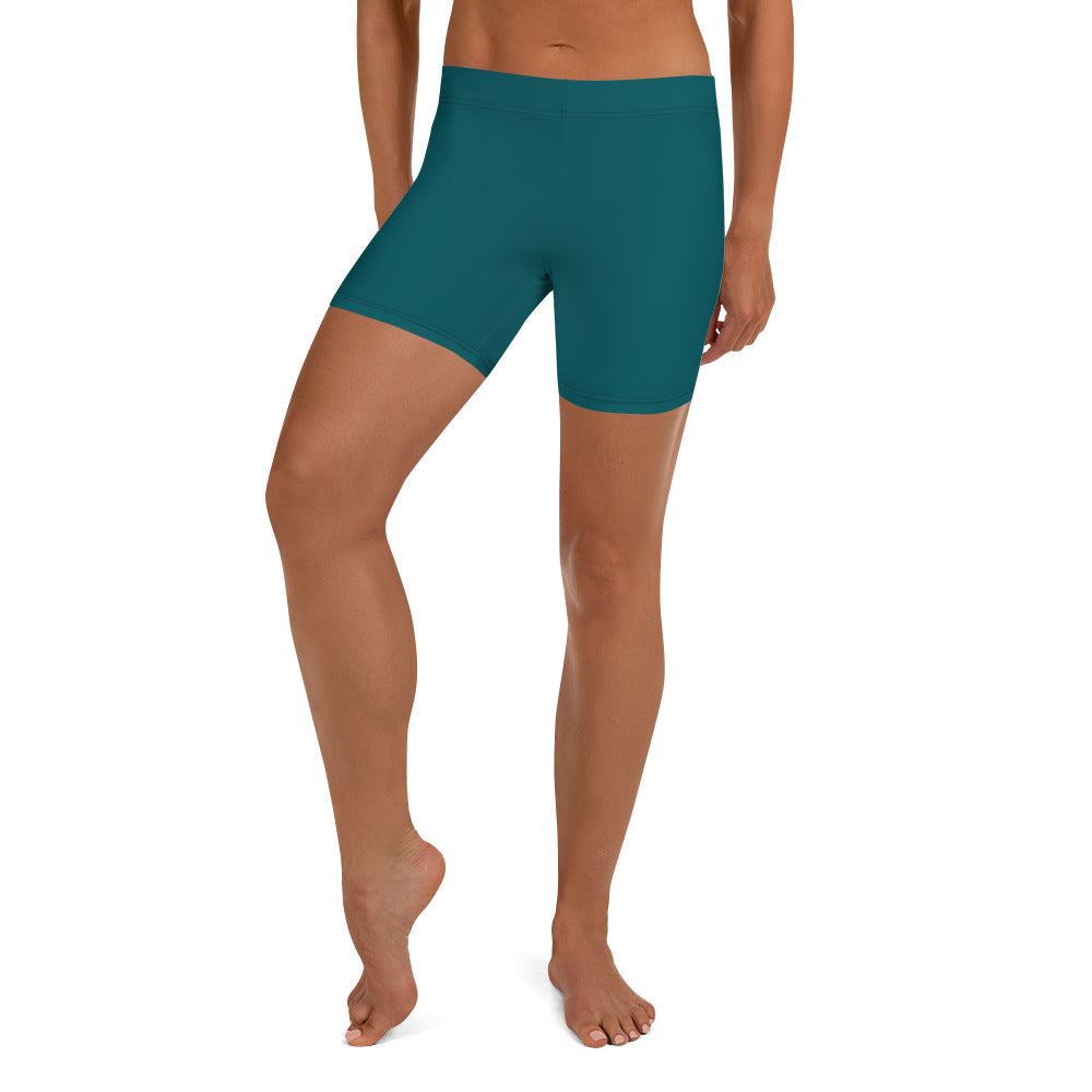Teal Blue Women's Shorts, Solid Color Designer Blue Women's Elastic Stretchy Shorts Short Tights -Made in USA/EU/MX (US Size: XS-3XL) Plus Size Available, Tight Pants, Pants and Tights, Womens Shorts, Short Yoga Pants