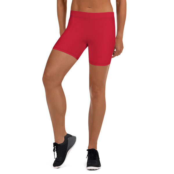 Red Solid Color Elastic Shorts, Bright Colorful Women's Gym Rider Biker Short Tights-Made in USA/EU
