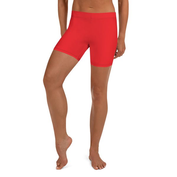 Red  Women's Shorts, Red Solid Color Modern Essentials Designer Women's Elastic Stretchy Shorts Short Tights -Made in USA/EU/MX (US Size: XS-3XL) Plus Size Available, Tight Pants, Pants and Tights, Womens Shorts, Short Yoga Pants