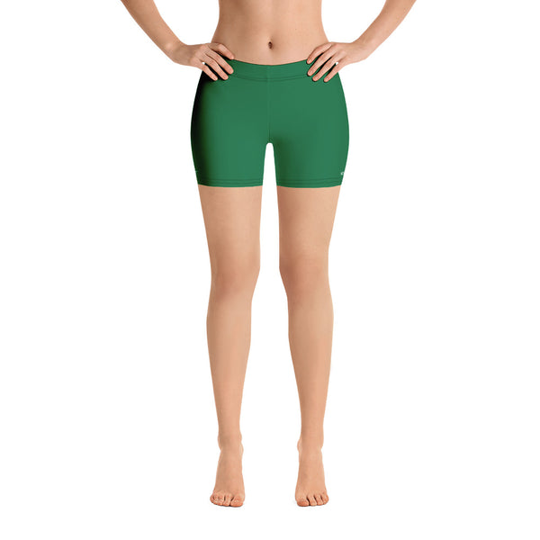 Dark Green Women's Shorts, Green Solid Color Modern Essentials Designer Women's Elastic Stretchy Shorts Short Tights -Made in USA/EU/MX (US Size: XS-3XL) Plus Size Available, Tight Pants, Pants and Tights, Womens Shorts, Short Yoga Pants