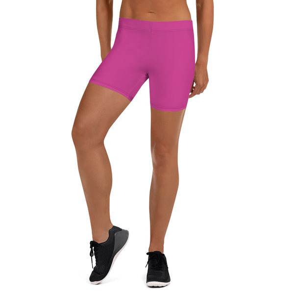 Bright Hot Pink Women's Shorts, Bright Fun Ladies' Best Pink Solid Color Modern Essentials Designer Women's Elastic Stretchy Shorts Short Tights -Made in USA/EU/MX (US Size: XS-3XL) Plus Size Available, Tight Pants, Pants and Tights, Womens Shorts, Short Yoga Pants