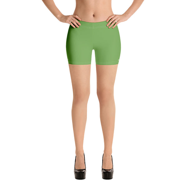 Green Women's Designer Shorts, Light Green Bright Gym Ladies' Solid Color Modern Essentials Designer Women's Elastic Stretchy Shorts Short Tights -Made in USA/EU/MX (US Size: XS-3XL) Plus Size Available, Tight Pants, Pants and Tights, Womens Shorts, Short Yoga Pants
