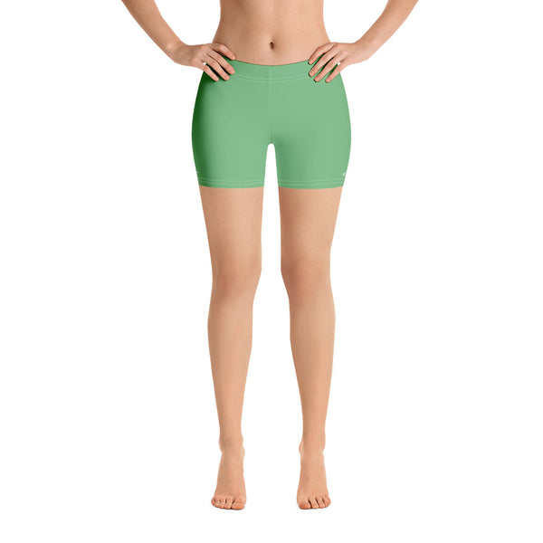 Lime Green Solid Color Shorts, Light Pastel Jade Green Solid Color Modern Essentials Designer Women's Elastic Stretchy Shorts Short Tights -Made in USA/EU/MX (US Size: XS-3XL) Plus Size Available, Tight Pants, Pants and Tights, Womens Shorts, Short Yoga Pants